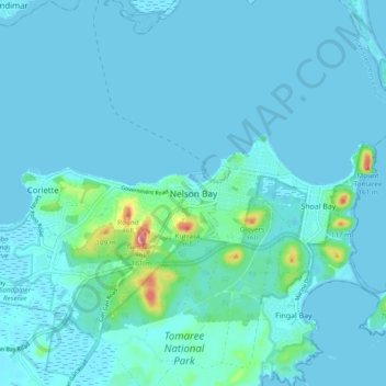 Nelson Bay topographic map, elevation, terrain