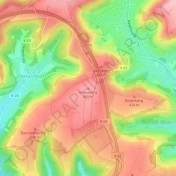 Kreuzberg topographic map, elevation, terrain