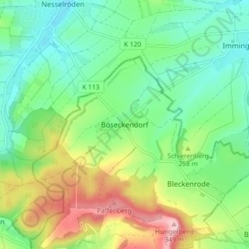 Böseckendorf topographic map, elevation, terrain