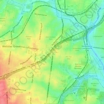 Shrewsbury topographic map, elevation, terrain