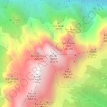 Monte Agner topographic map, elevation, terrain