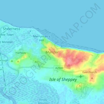 Minster topographic map, elevation, terrain