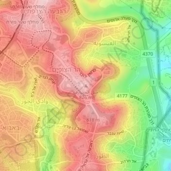 Mount Scopus topographic map, elevation, terrain