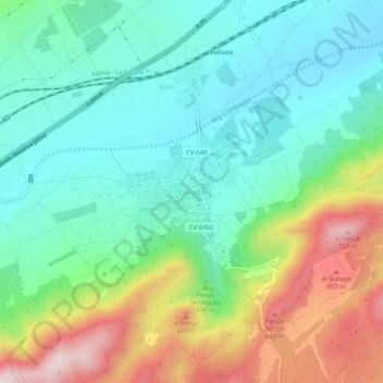 Vallada topographic map, elevation, terrain