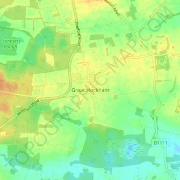 Great Hockham topographic map, elevation, terrain