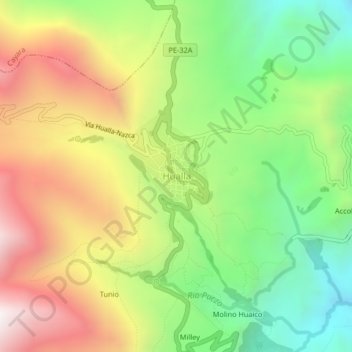 Hualla topographic map, elevation, terrain