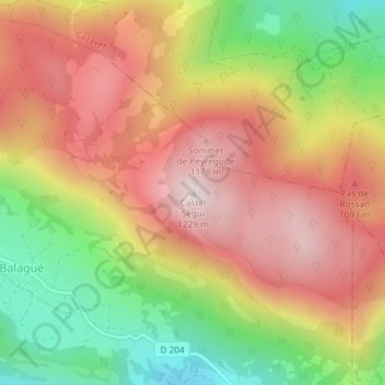 Castel Ségui topographic map, elevation, terrain