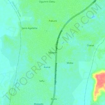Mowe topographic map, elevation, terrain