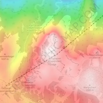 Krippenstein topographic map, elevation, terrain