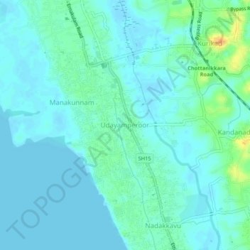 Udayamperoor topographic map, elevation, terrain