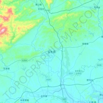 宜丰县 topographic map, elevation, terrain