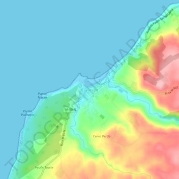 Curanipe topographic map, elevation, terrain
