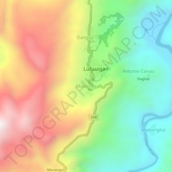 Mabilong topographic map, elevation, terrain