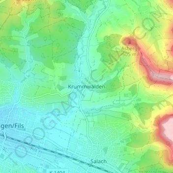 Krummwälden topographic map, elevation, terrain