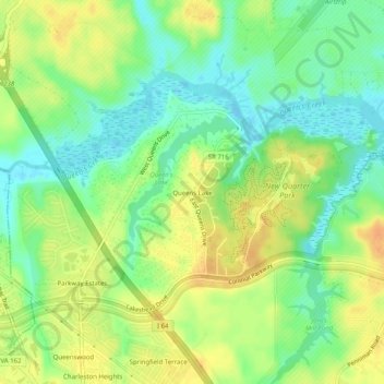 Queens Lake topographic map, elevation, terrain