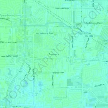 Townewest topographic map, elevation, terrain