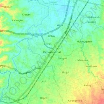 Kebakkramat topographic map, elevation, terrain