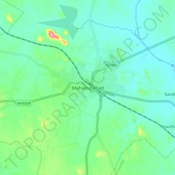 Mahabubabad topographic map, elevation, terrain