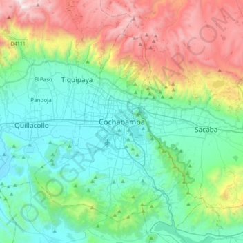 Cochabamba topographic map, elevation, terrain