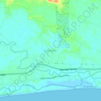Sukaresik topographic map, elevation, terrain