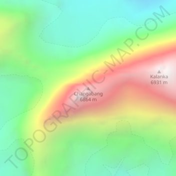 Changabang topographic map, elevation, terrain