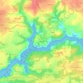 Lanneguy topographic map, elevation, terrain