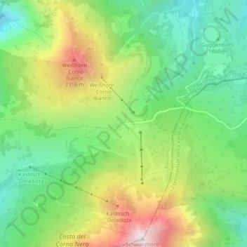 Jochgrimm - Passo Oclini topographic map, elevation, terrain
