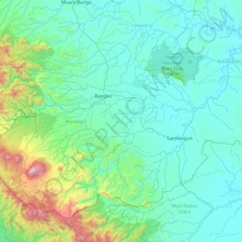 Pamenang Selatan topographic map, elevation, terrain