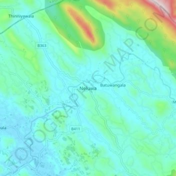 Neluwa topographic map, elevation, terrain