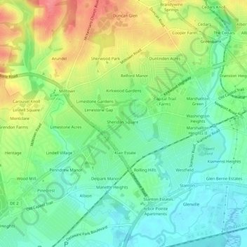 Marshallton topographic map, elevation, terrain