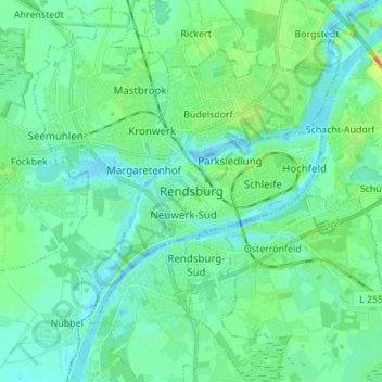 Rendsburg topographic map, elevation, terrain