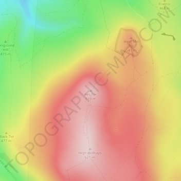 Yes Tor topographic map, elevation, terrain