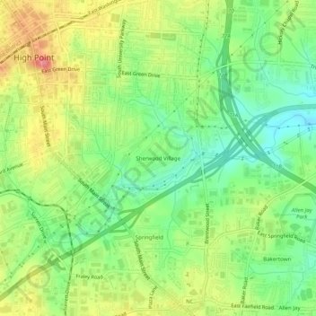 Sherwood Village topographic map, elevation, terrain