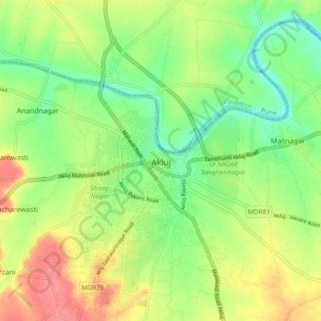 Akluj topographic map, elevation, terrain