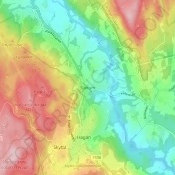Slattum topographic map, elevation, terrain