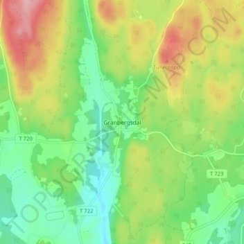 Granbergsdal topographic map, elevation, terrain