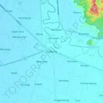 Godong topographic map, elevation, terrain
