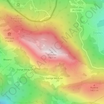 Trebević-Sofe topographic map, elevation, terrain