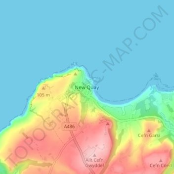 New Quay topographic map, elevation, terrain