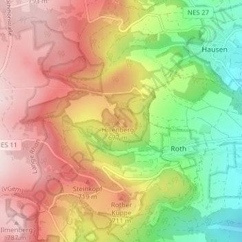 Hillenberg topographic map, elevation, terrain