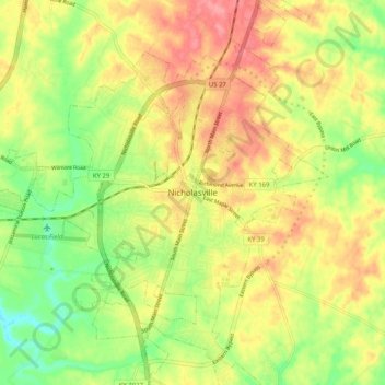 Nicholasville topographic map, elevation, terrain