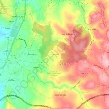 Telhadela topographic map, elevation, terrain