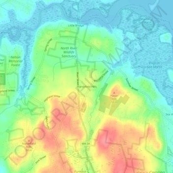 Marshfield Hills topographic map, elevation, terrain