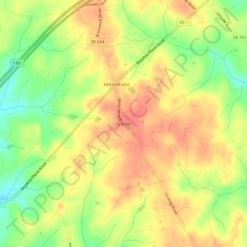 Grandy topographic map, elevation, terrain
