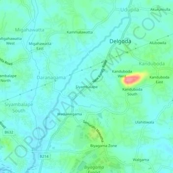 Siyambalape topographic map, elevation, terrain