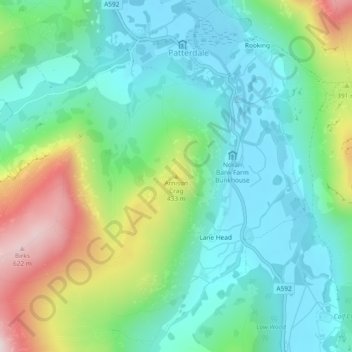 Arnison Crag topographic map, elevation, terrain