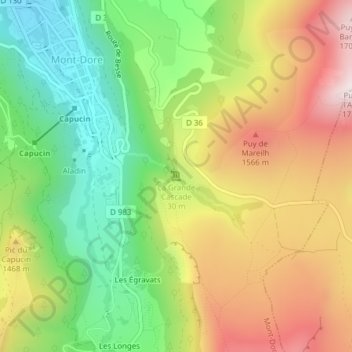 La Grande Cascade topographic map, elevation, terrain