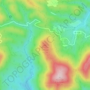 Pech de la Rode topographic map, elevation, terrain