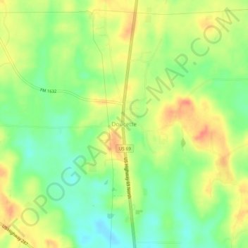 Doucette topographic map, elevation, terrain