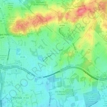 Old Westbury topographic map, elevation, terrain